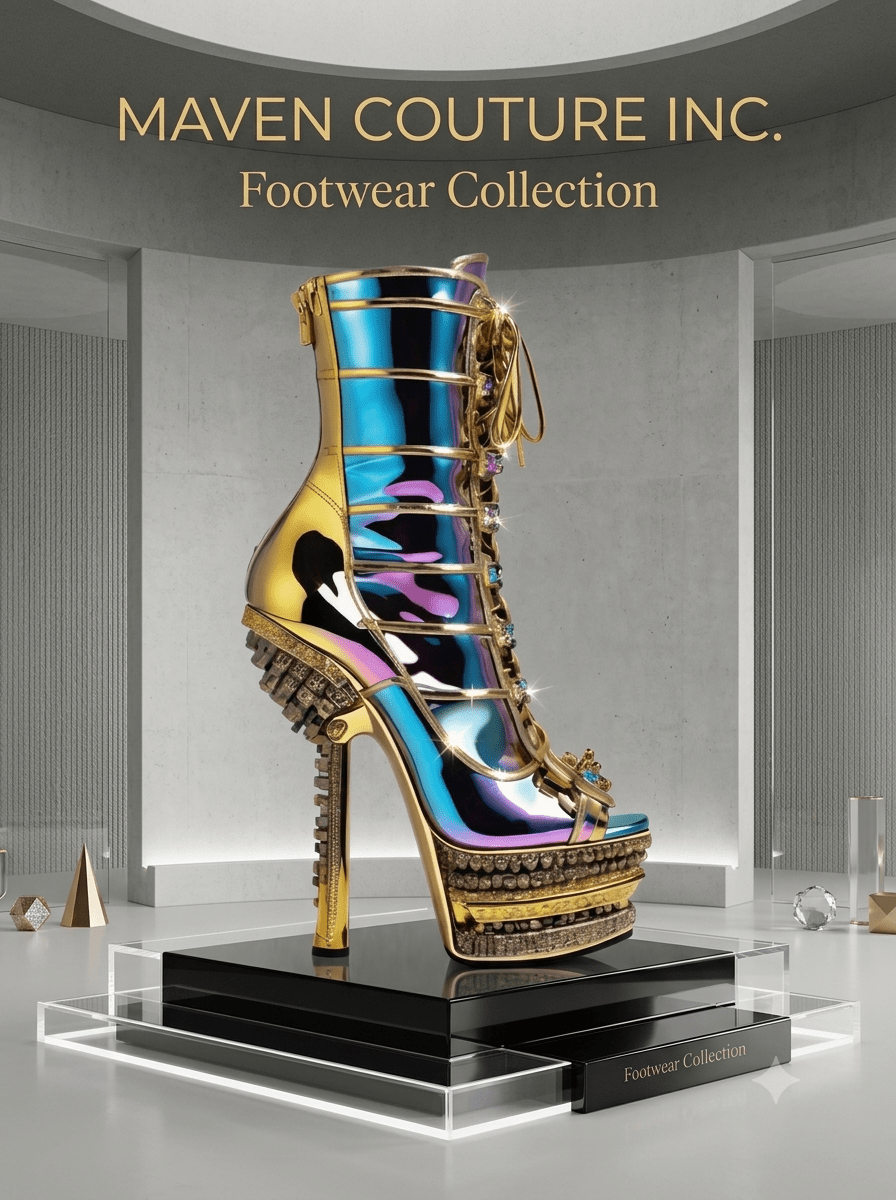 Maven Couture luxury women's shoe collection featuring leather boots, heels, and loafers