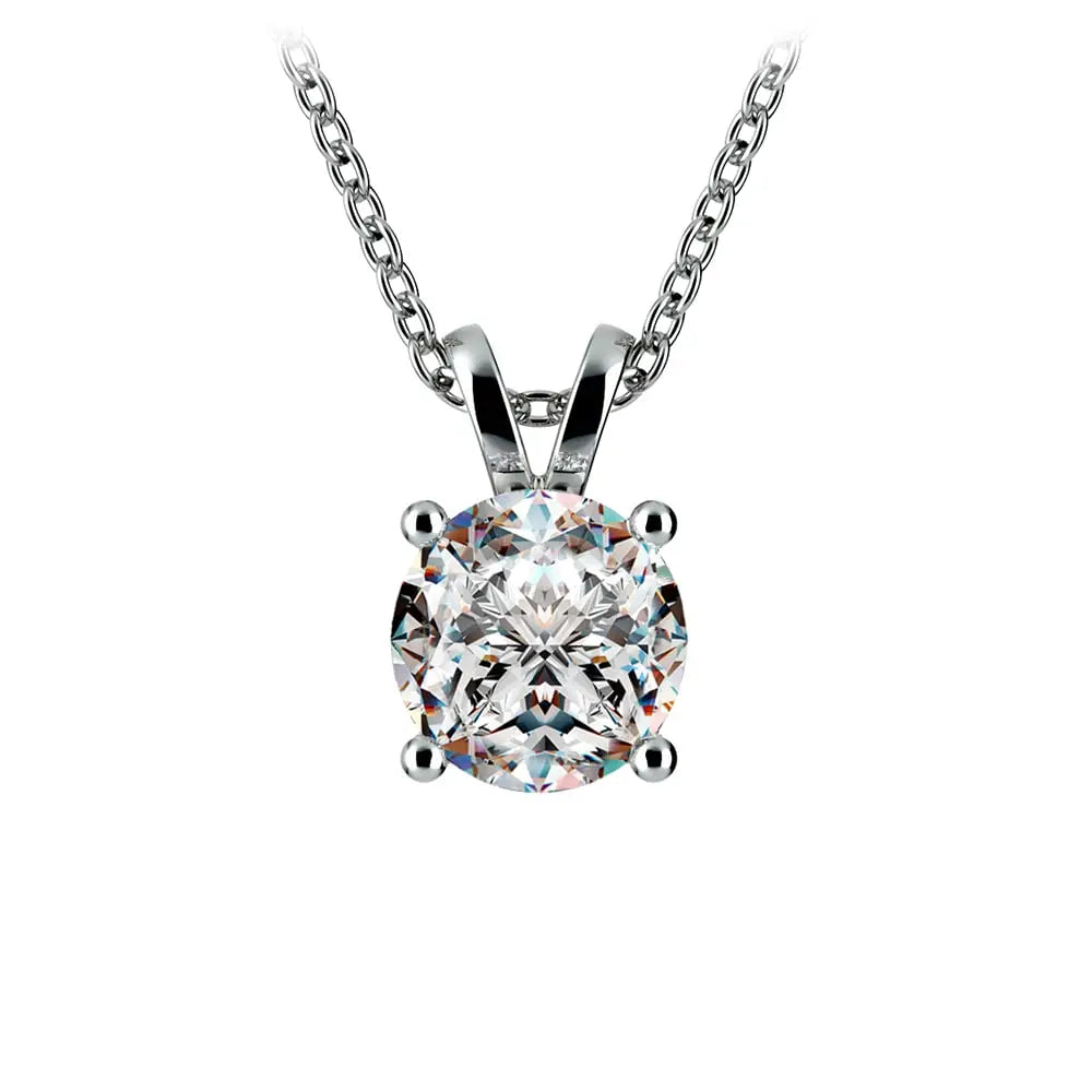 0.5/ 0.75 Ctw Prong Set round brilliant cut diamond pendant in white gold with four-prong setting and chain