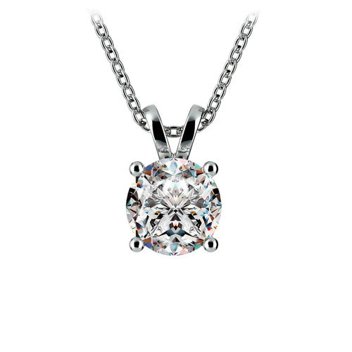 0.5/ 0.75 Ctw Prong Set round brilliant cut diamond pendant in white gold with four-prong setting and chain