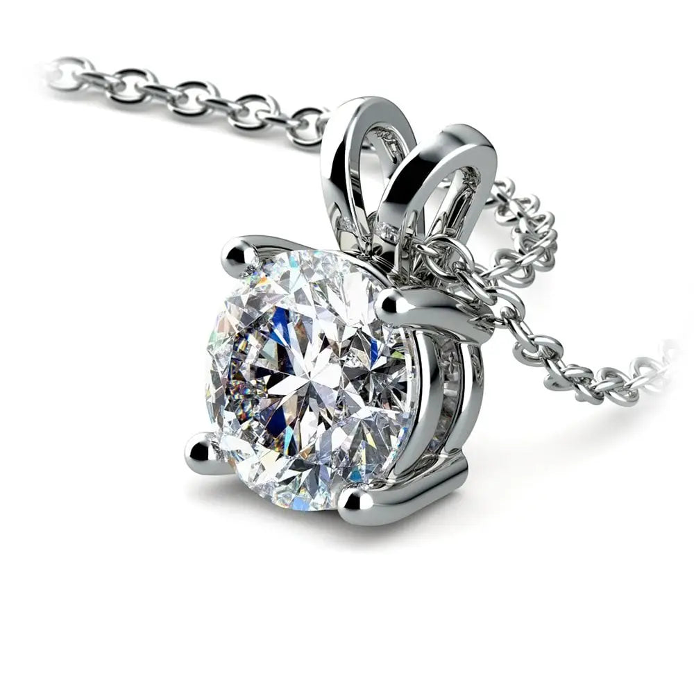 0.5/ 0.75 Ctw Prong Set round lab-grown diamond pendant with white gold setting and chain, brilliant cut, G color VS clarity