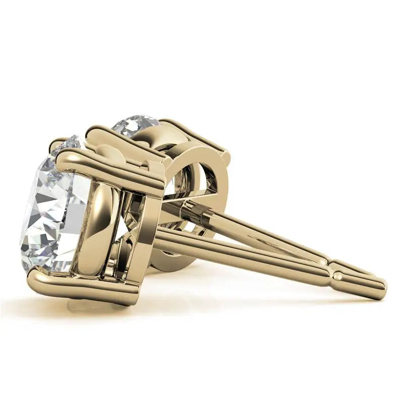 0.50 CTW lab grown diamond stud earring with round brilliant cut diamond set in 14K yellow gold with push-back closure