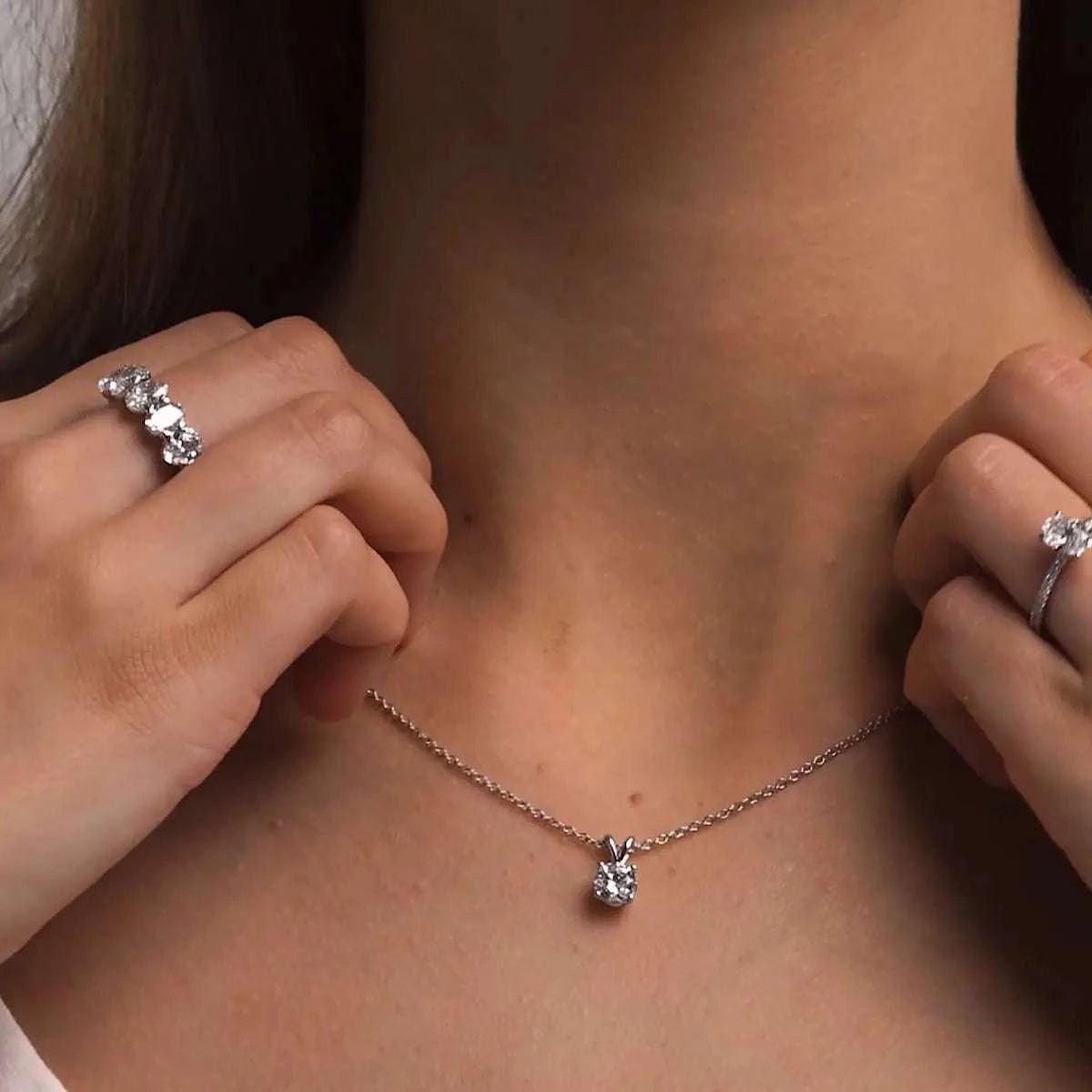 0.50 CTW Round Lab Grown Diamond Split Bail Solitaire Pendant in 14K White Gold Over Sterling - Maven Couture IncCharms & Pendants