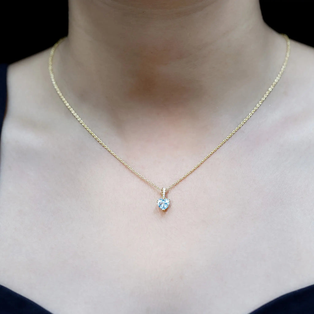 0.9 Carat Swiss Blue Topaz Solitaire and Diamond Heart Necklace with Chain