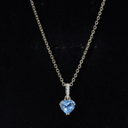 0.9 Carat Swiss Blue Topaz Solitaire and Diamond Heart Necklace with Chain