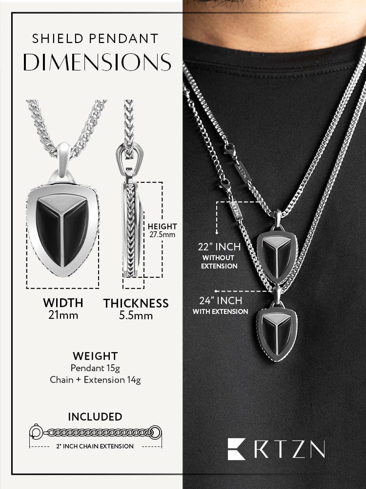 Black Onyx Shield Pendant Necklace - Maven Couture IncShield Pendant