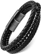 Stacked Black Leather & Black Onyx Bead Bracelet - Maven Couture IncLeather Bracelet