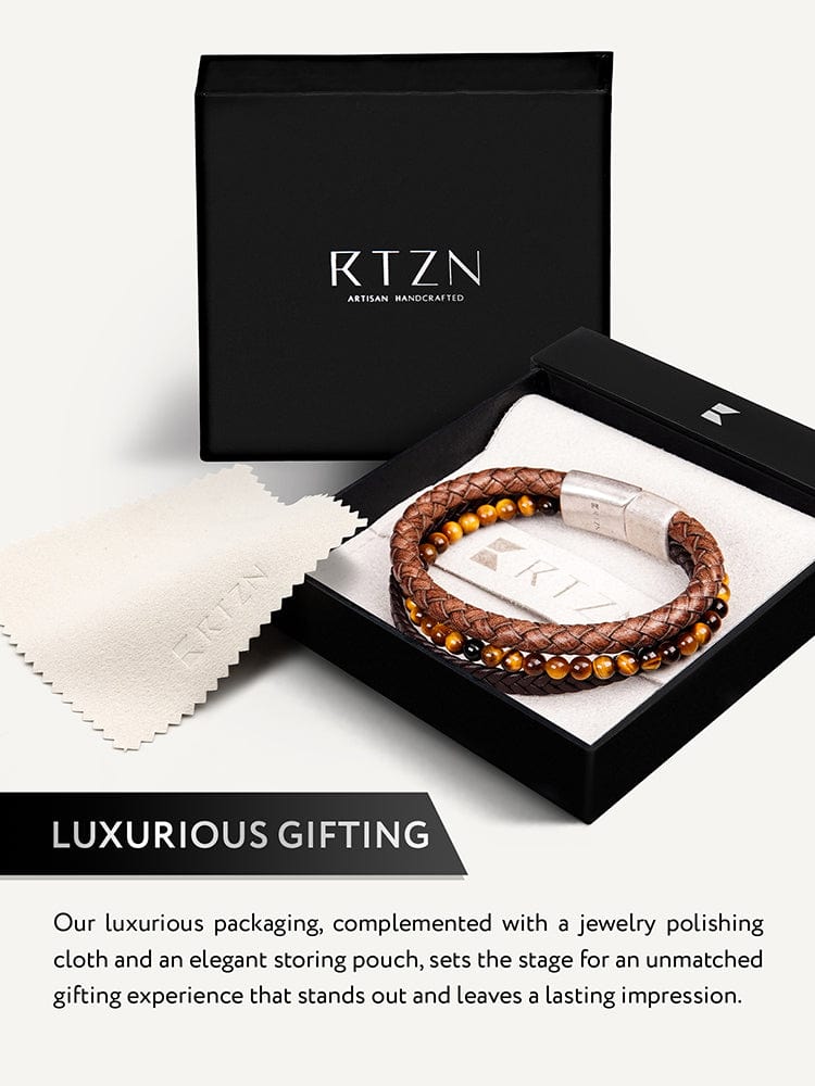 Stacked Brown Leather & Tiger Eye Bead Bracelet - Maven Couture IncLeather Bracelet