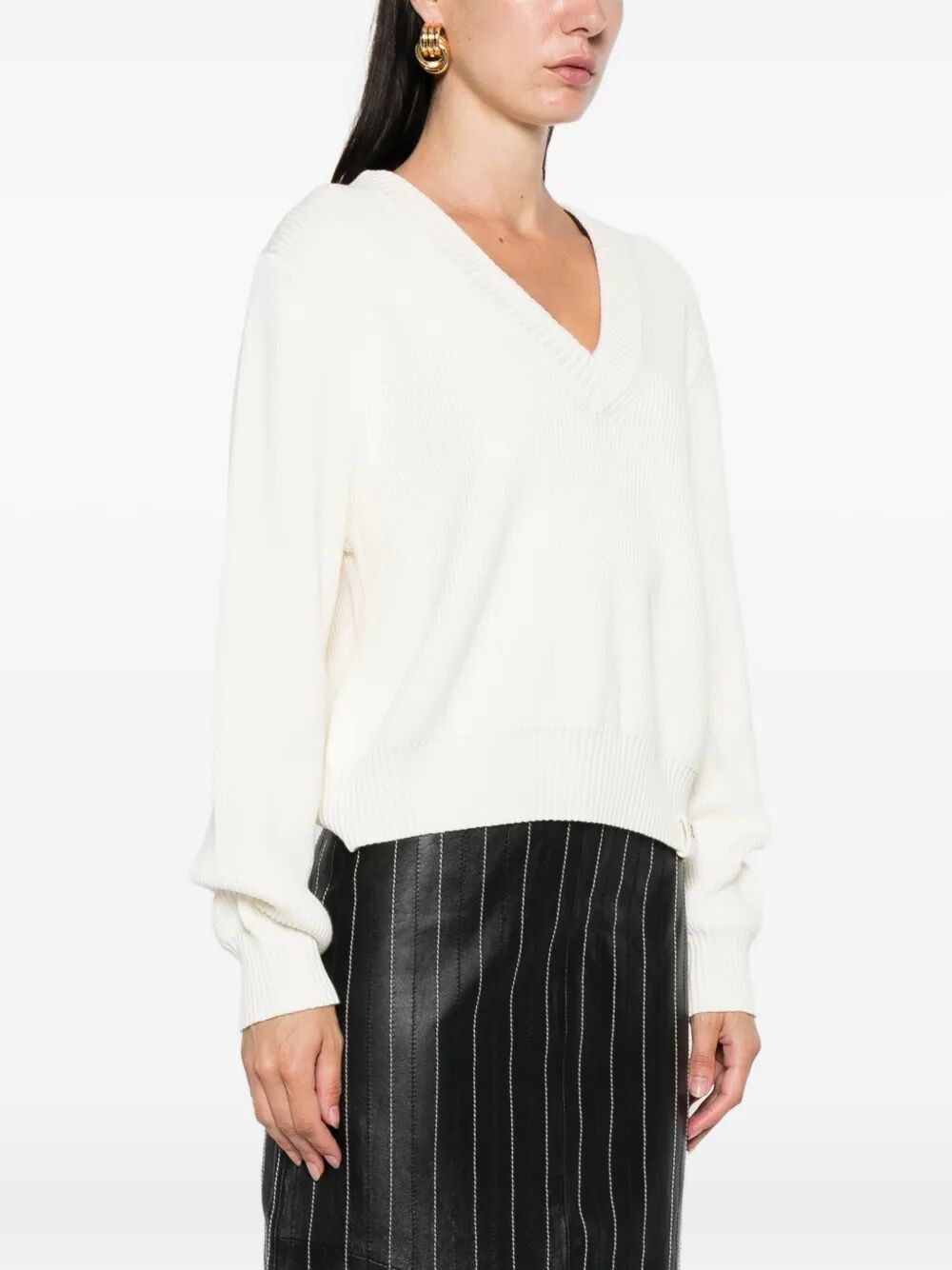 Victoria Beckham Women Relaxed Fit V-Neck Cotton Blend Sweater - Maven Couture IncTops / Sweaters & Pullovers