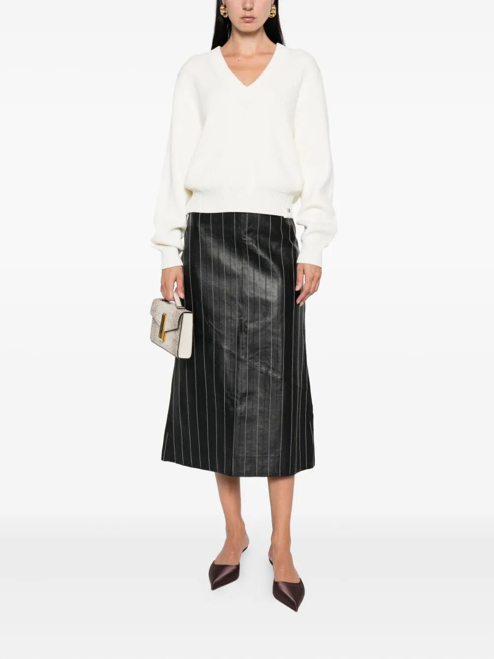 Victoria Beckham Women Relaxed Fit V-Neck Cotton Blend Sweater - Maven Couture IncTops / Sweaters & Pullovers