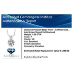 1.00 CTW Lab-Grown Round Diamond Solitaire Pendant in Solid 14K Gold – F Color, VS Clarity, AGI Certified - Maven Couture IncCharms & Pendants