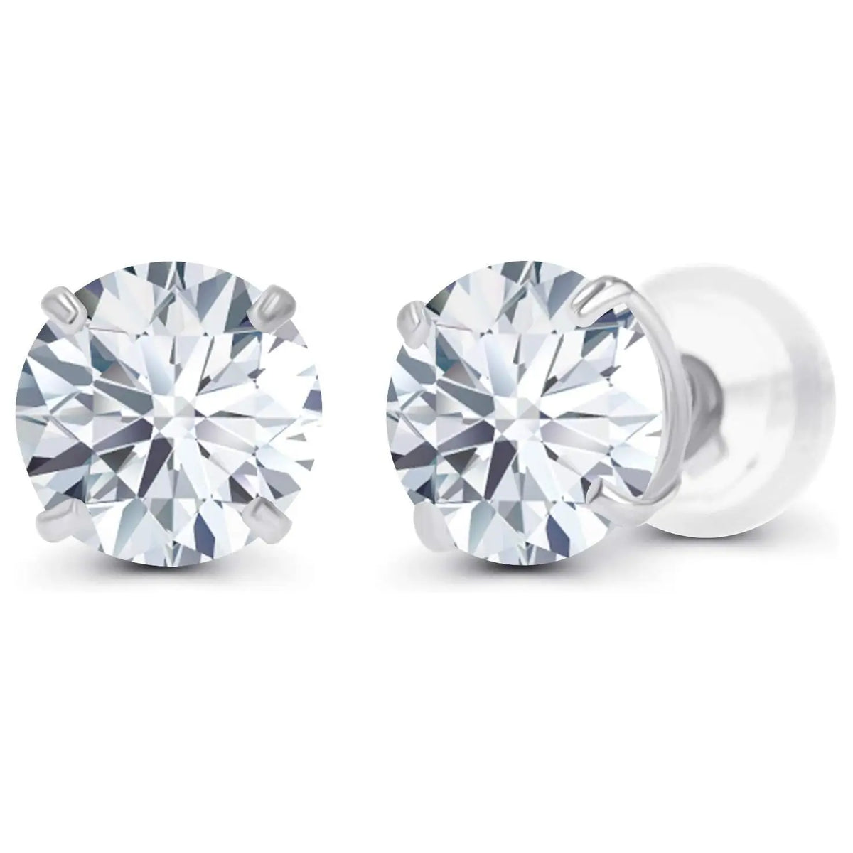 Lab-grown diamond stud earrings featuring round brilliant-cut stones in 14K white gold four-prong settings