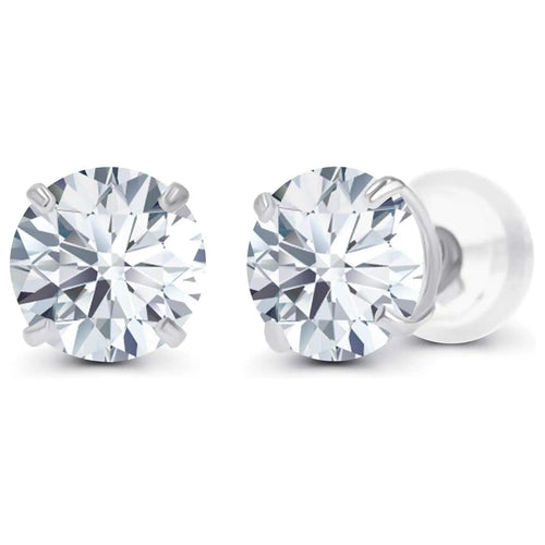 Lab-grown diamond stud earrings featuring round brilliant-cut stones in 14K white gold four-prong settings