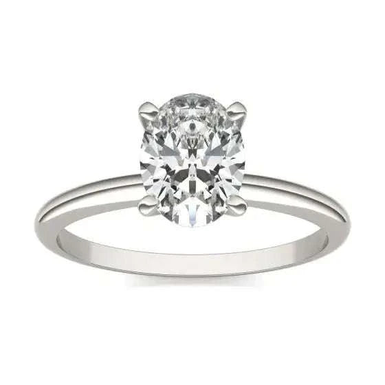 1 1/2 CTW Oval Lab Grown Diamond solitaire engagement ring with oval center stone in 14K white gold band