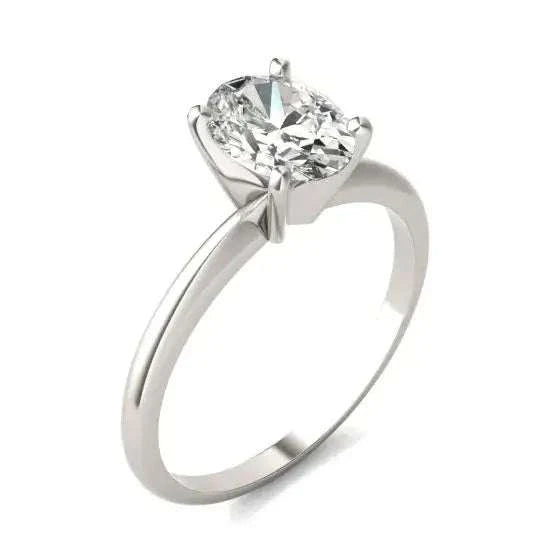 1 1/2 CTW Oval Lab Grown Diamond solitaire engagement ring in polished 14K white gold with four-prong setting