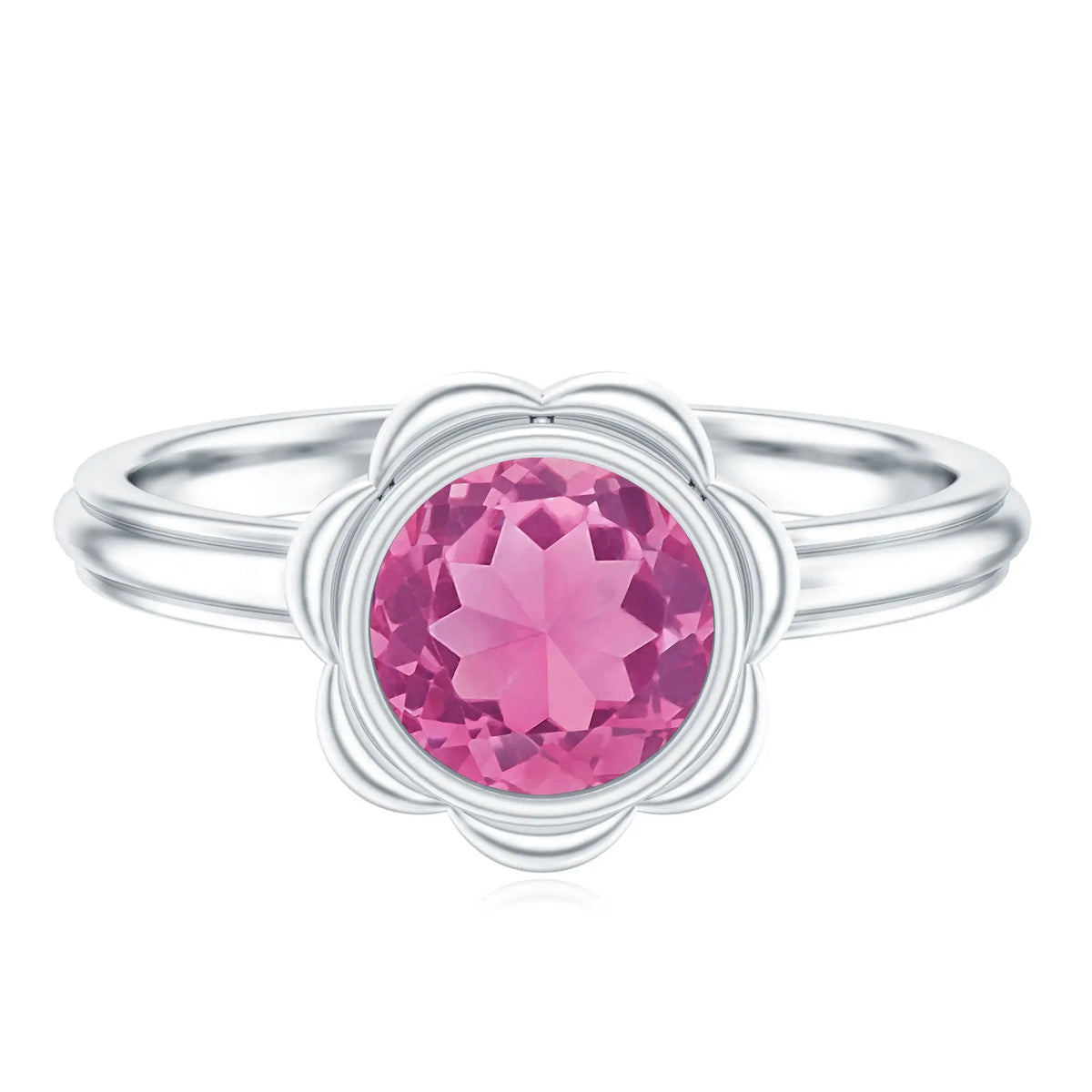 1.2 Carat Round Pink Tourmaline Flower Engagement Ring