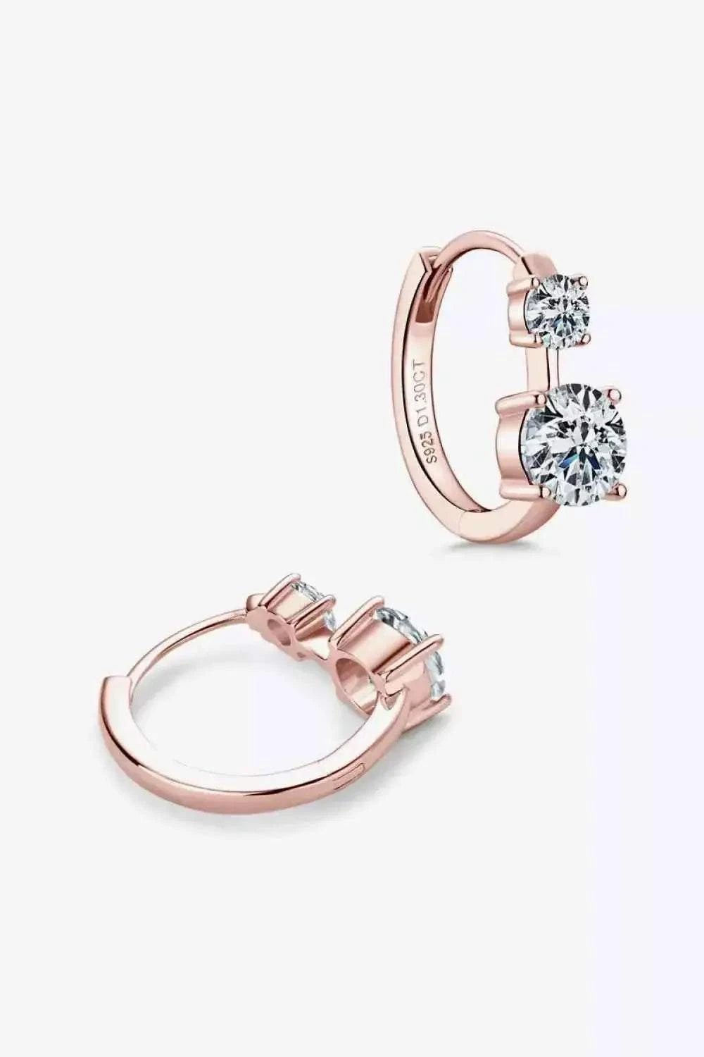1.3 Carat Moissanite 925 sterling silver earrings with 18K rose gold plating and round clear stones