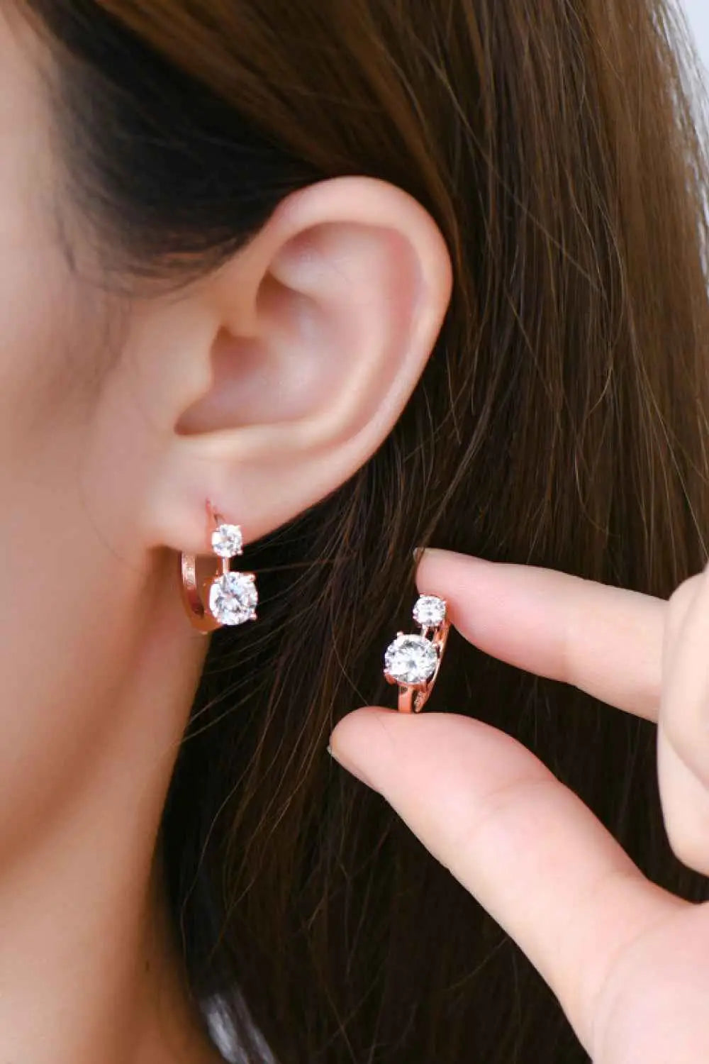 1.3 Carat Moissanite rose gold-plated sterling silver drop earrings with two round stones on each earring