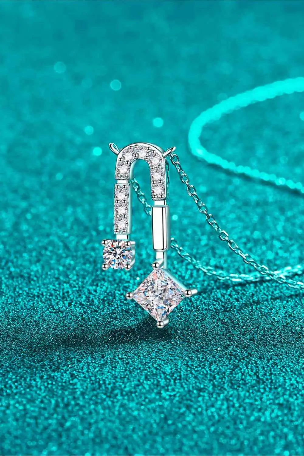 1.3 Carat Moissanite necklace in 925 sterling silver with rhodium plating and zircon accent stones on a delicate chain
