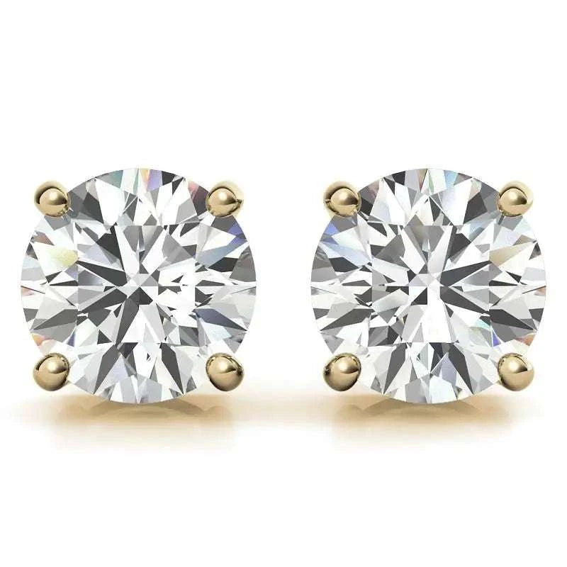1.50 CTW certified moissanite stud earrings with round brilliant cut stones in 14k gold over sterling silver settings