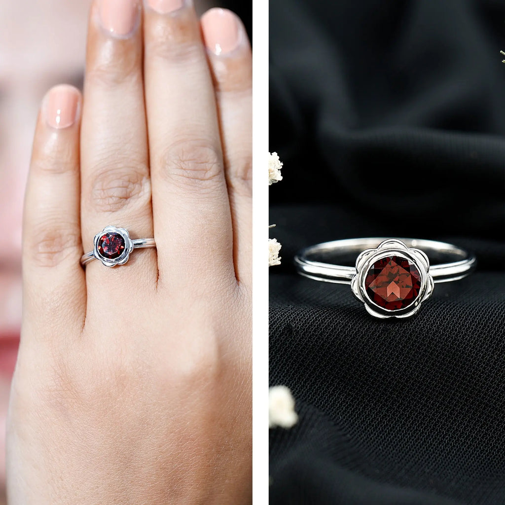 1.7 Carat Round Cut Garnet Flower Engagement Ring for Women