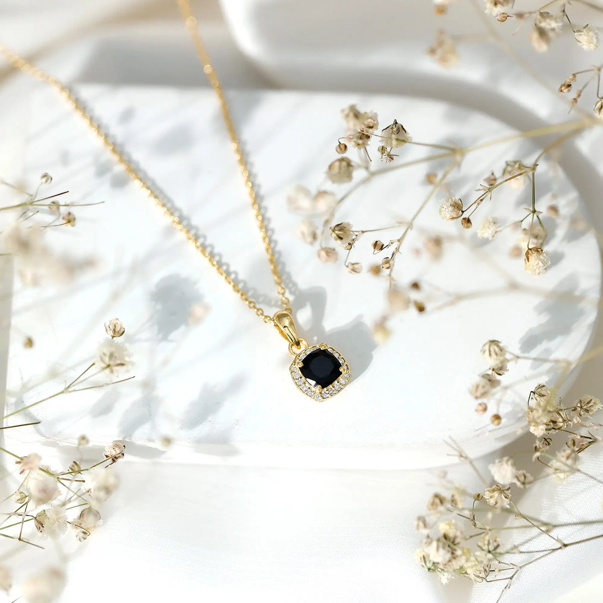 1.8 Carat Lab Grown Black and White Diamond Halo Necklace with Silver Chain