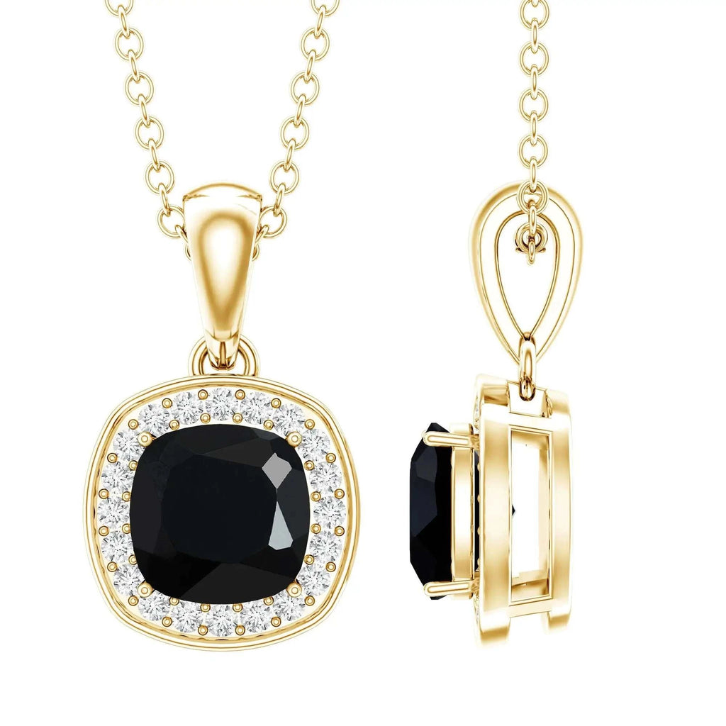 1.8 Carat Lab Grown Black and White Diamond Halo Necklace with Silver Chain