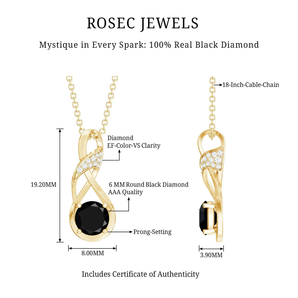 1 Carat Black and White Diamond Infinity Necklace with Silver Chain