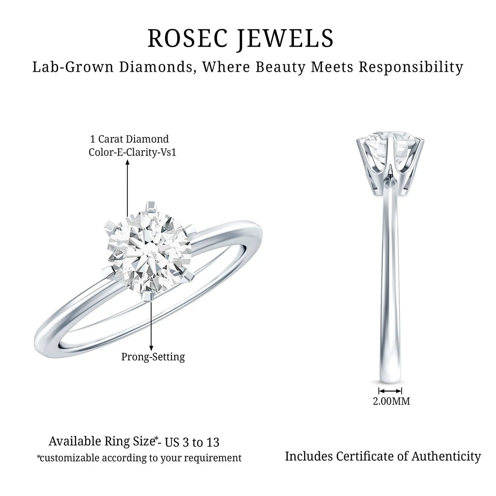 1 Carat Lab Grown Diamond Solitaire Engagement Ring with IGI Certificate