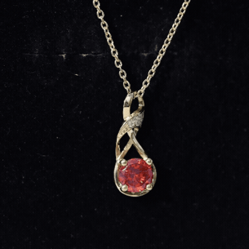 1 Carat Lab Grown Orange Sapphire Infinity Pendant Necklace with Diamond