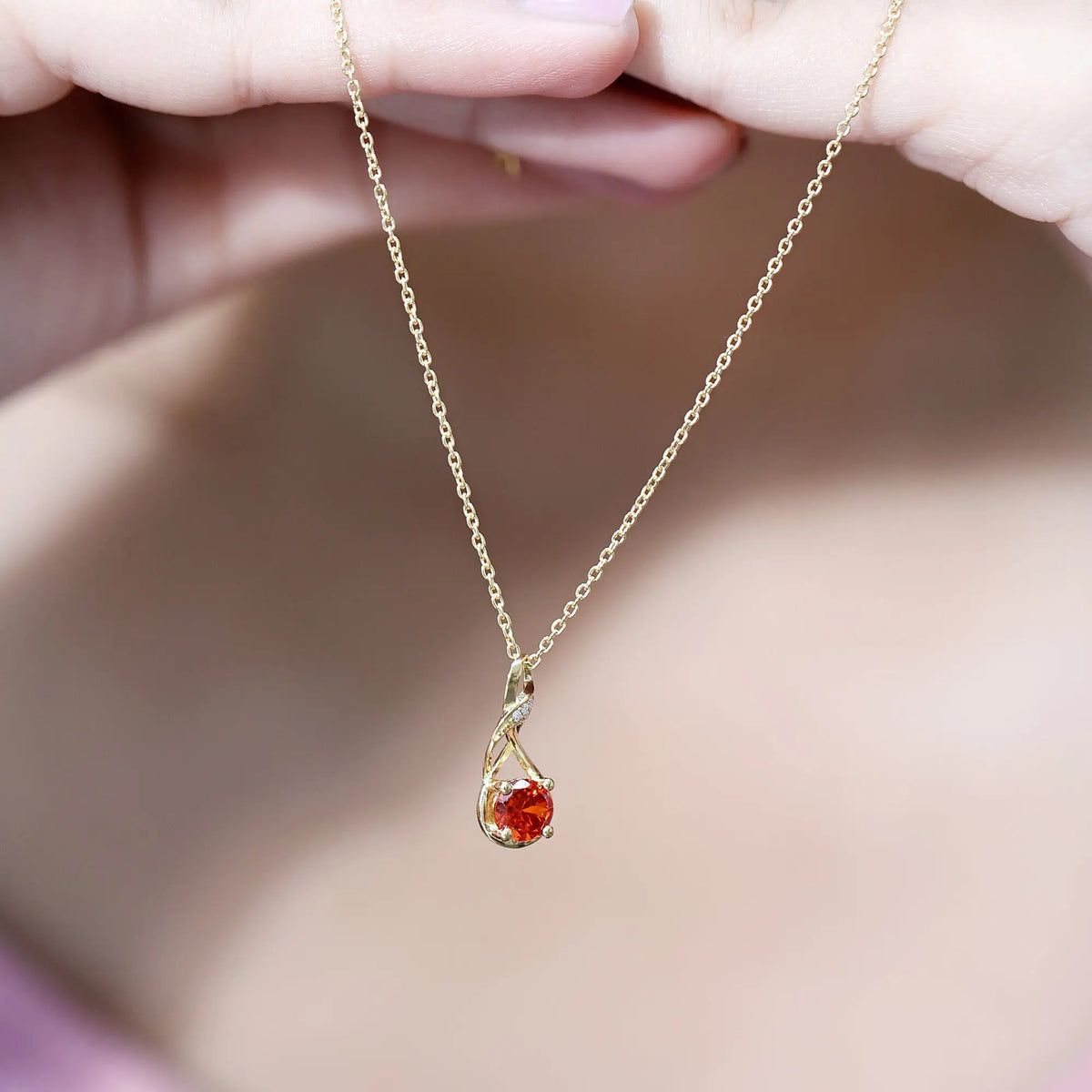 1 Carat Lab Grown Orange Sapphire Infinity Pendant Necklace with Diamond