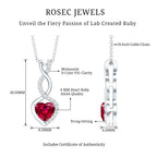 1 Carat Lab Grown Ruby Heart and Infinity Necklace with Silver Chain