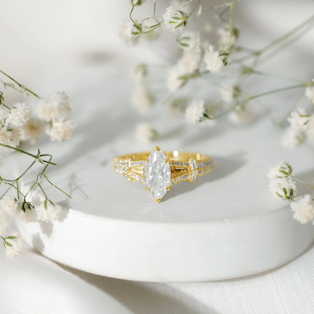 1 Carat Marquise Cut Lab Grown Diamond Split Shank Engagement Ring with IGI Certificate