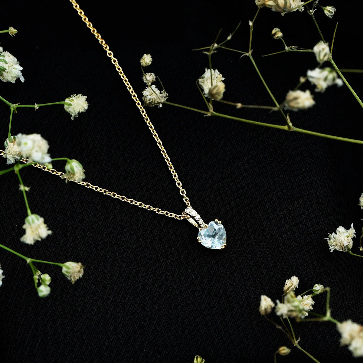 1 Carat Sky Blue Topaz Heart Pendant Necklace with Diamond