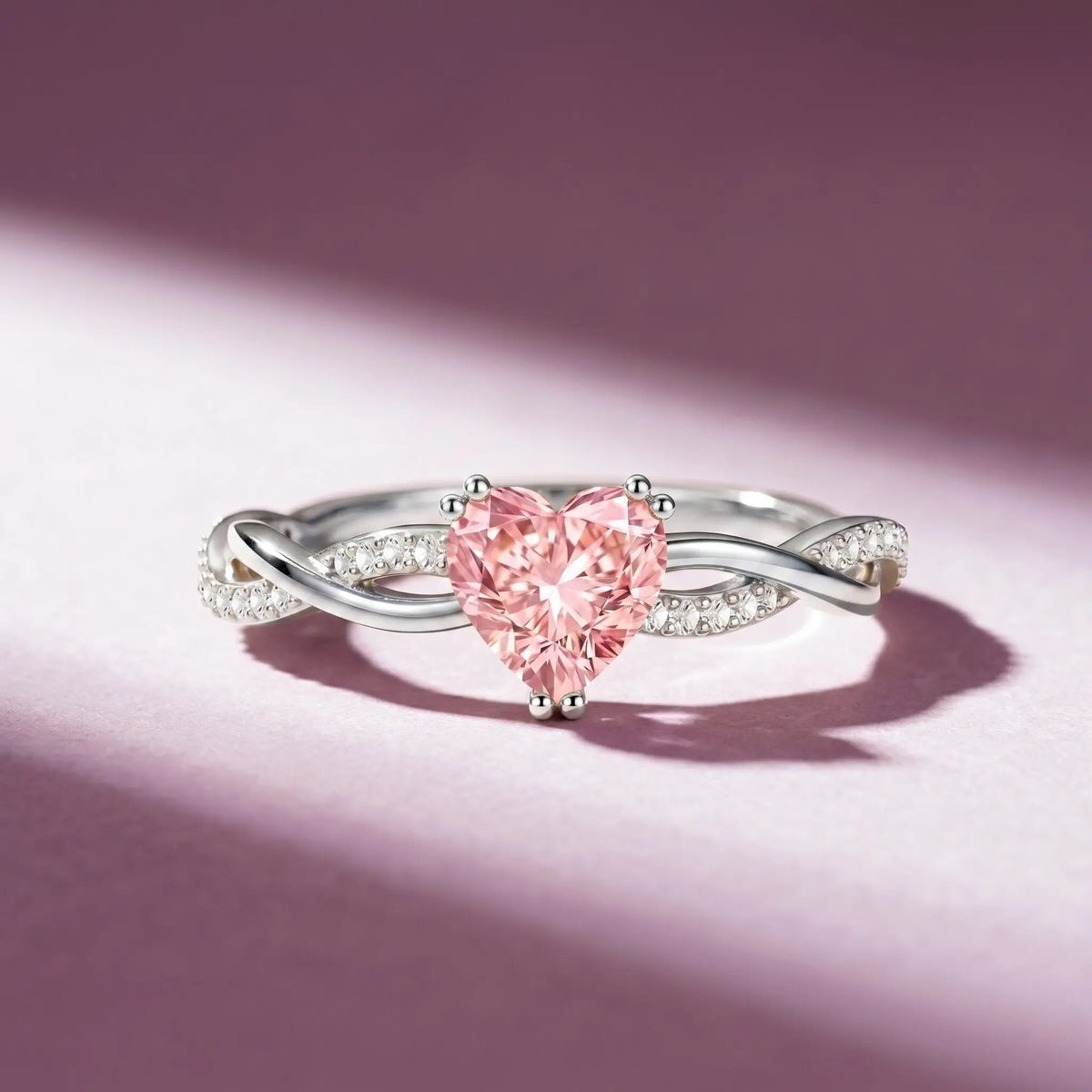 1 CT IGI Certified Lab Grown Pink Diamond Heart Engagement Ring with Crossover Shank