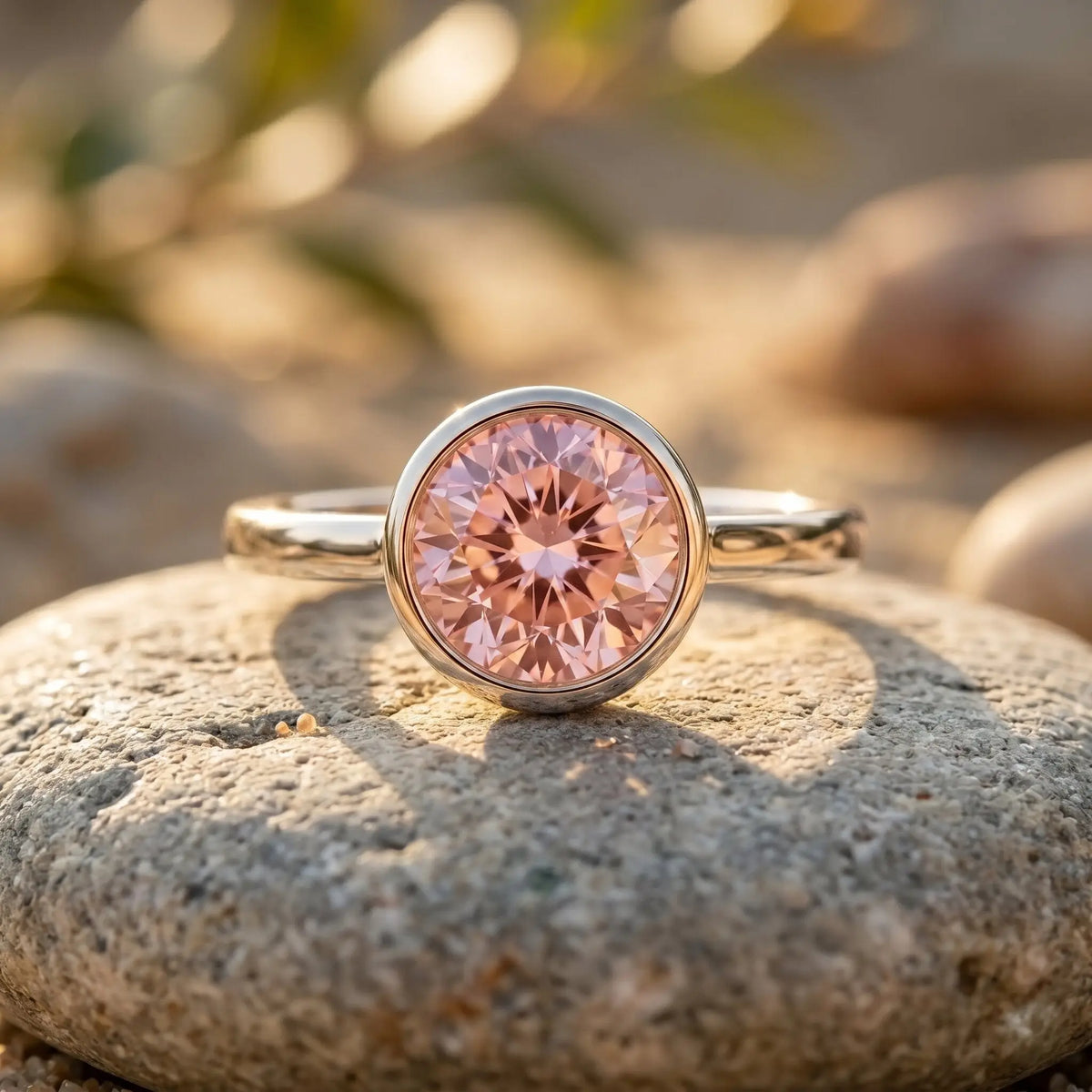 1 CT Lab Grown Pink Diamond Bezel Set Engagement Ring with IGI Certificate