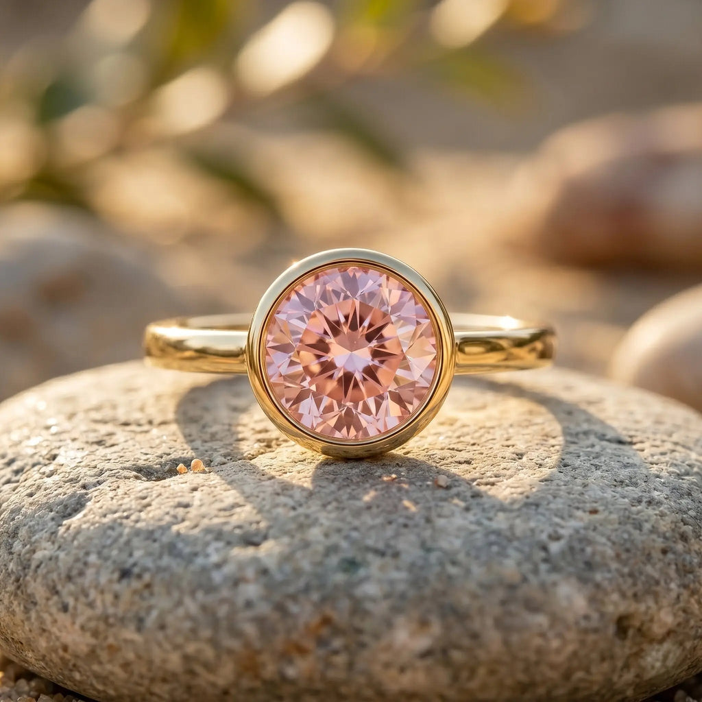 1 CT Lab Grown Pink Diamond Bezel Set Engagement Ring with IGI Certificate