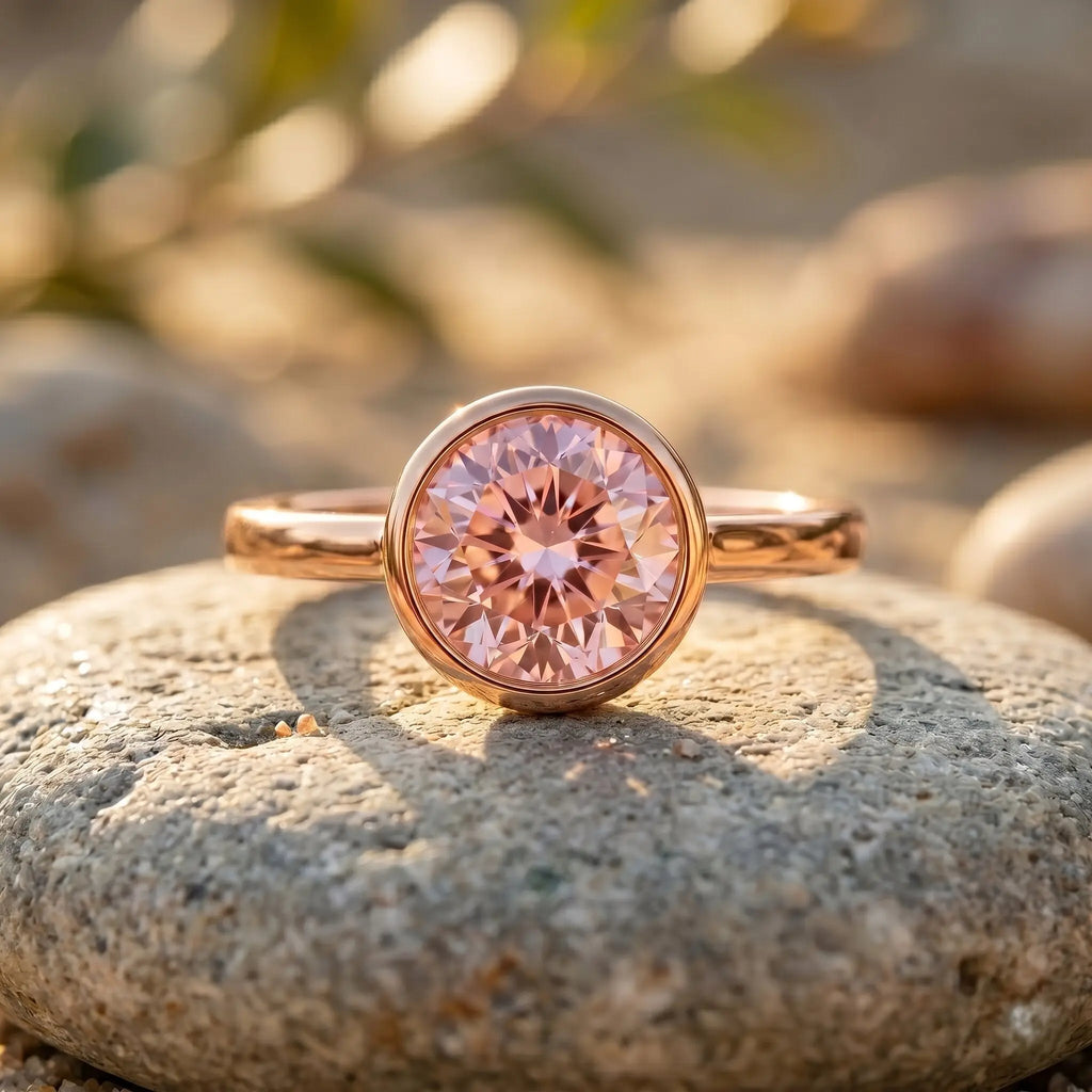 1 CT Lab Grown Pink Diamond Bezel Set Engagement Ring with IGI Certificate