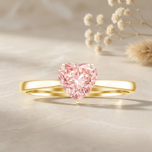 1 CT Lab Grown Pink Diamond Heart Promise Ring with IGI Certificate