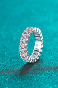 10.5 Carat Moissanite ring with rectangular cut stones set in a rhodium-plated 925 sterling silver band with a modern minimalist design.