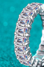 10.5 Carat Moissanite ring with rectangular clear stones set in polished rhodium-plated 925 sterling silver band