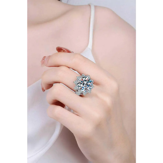 Elegant 10 carat moissanite flower ring for luxury fashion enthusiasts $679 picture flat lay modern, minimalist