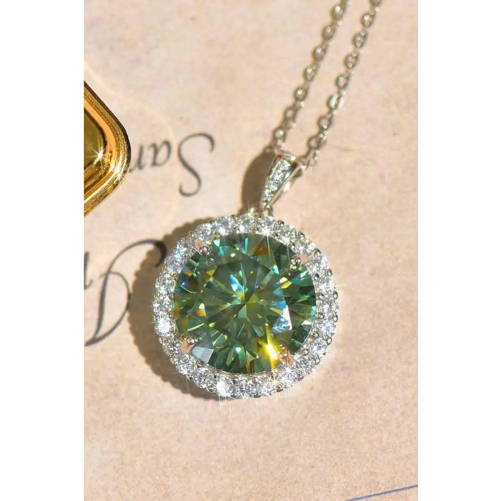 Elegant 10 carat moissanite pendant necklace in luxury fashion for women $469 picture flat lay - experience a curated