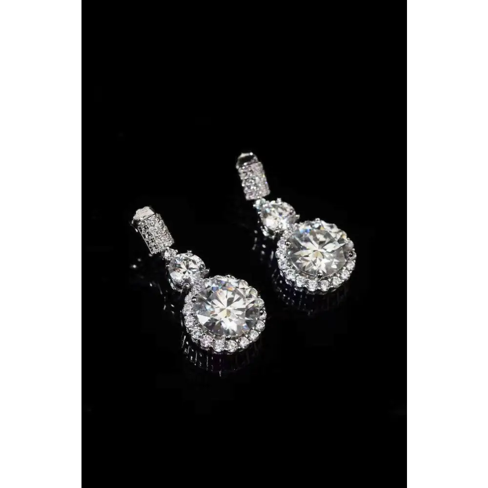 Exquisite platinum-plated moissanite drop earrings for luxury fashion $511 picture flat lay modern, fashion round 925