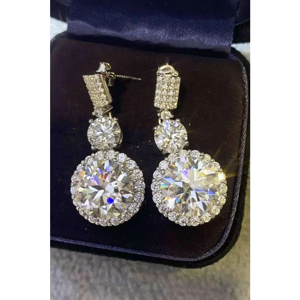 Exquisite platinum-plated moissanite drop earrings for luxury fashion $511 picture flat lay modern, fashion round 925