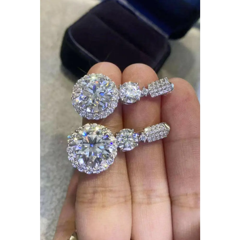 Exquisite platinum-plated moissanite drop earrings for luxury fashion $511 picture flat lay modern, fashion round 925