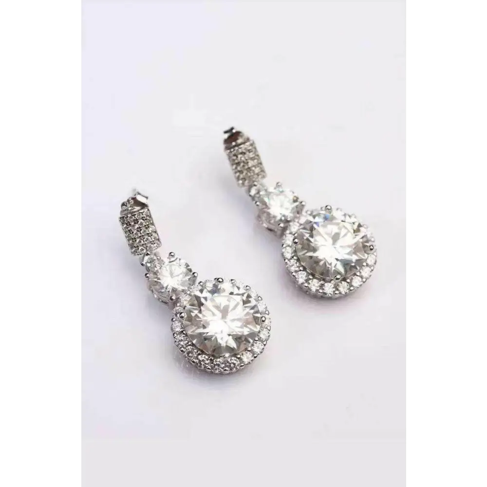 Exquisite platinum-plated moissanite drop earrings for luxury fashion $511 picture flat lay modern, fashion round 925