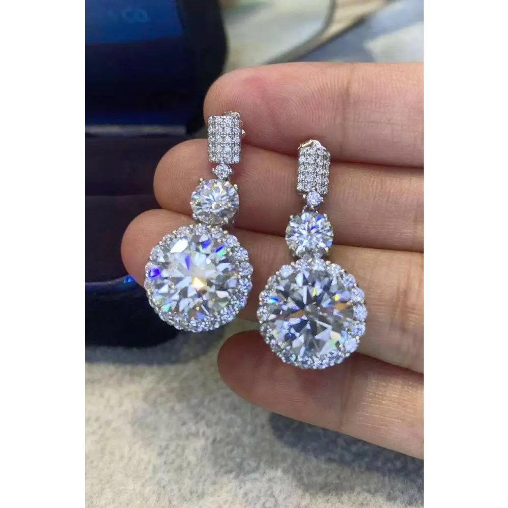 Exquisite platinum-plated moissanite drop earrings for luxury fashion $511 picture flat lay modern, fashion round 925