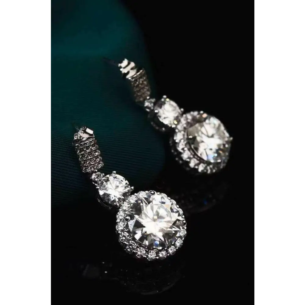 Exquisite platinum-plated moissanite drop earrings for luxury fashion $511 picture flat lay modern, fashion round 925