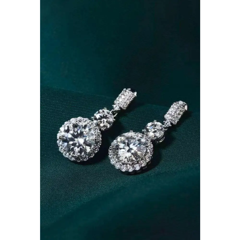 Exquisite platinum-plated moissanite drop earrings for luxury fashion $511 picture flat lay modern, fashion round 925