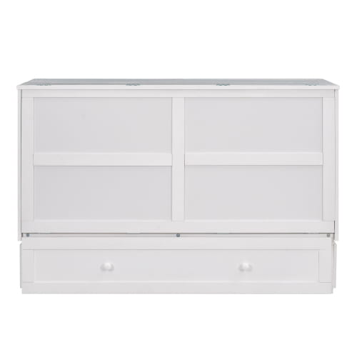 Elegant queen size mobile murphy bed with storage in sleek white finish